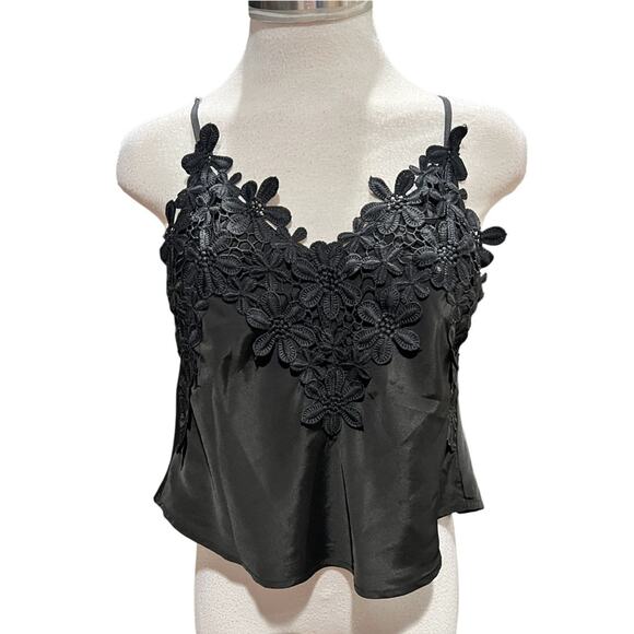 Revolve Winston White Floral Lace Cropped Spaghetti Straps Camisole Top Black XS - Picture 2 of 5